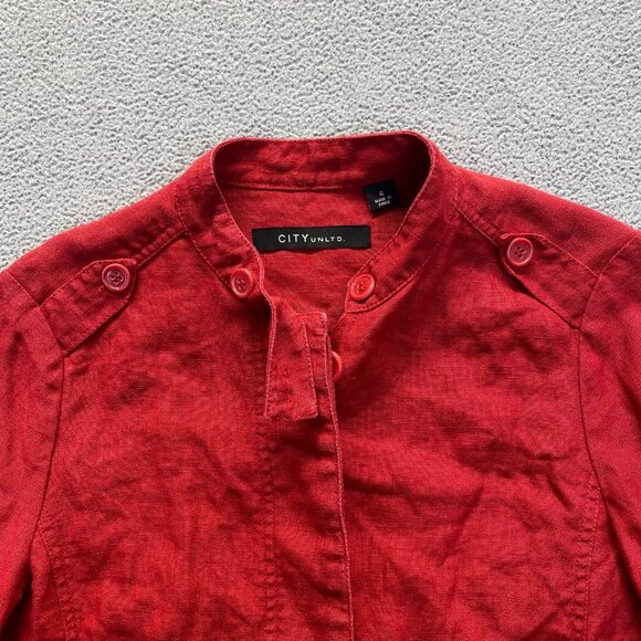 CITY UNLTD size 4 Red 100% Linen Crop blazer Jacket,Buttons Front,Womens - Picture 11 of 11